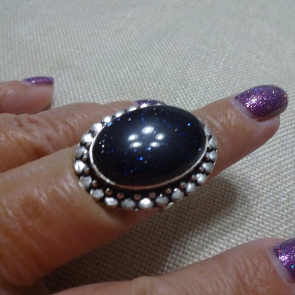 Sparkling BLUE SUNSTONE Handmade Sterling 925 Ring Size 8.25 #472C - Picture 1 of 3